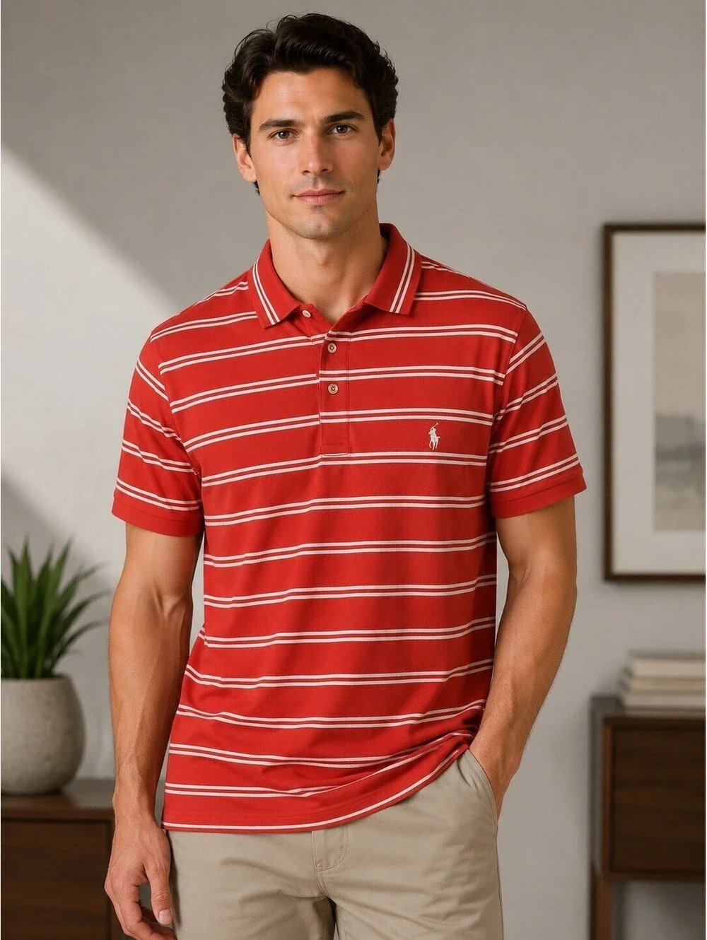 Polo Ralph Lauren Men’s Orange White Stripe 2XLT 100% Pima Cotton